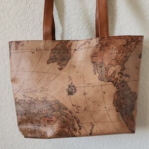 Vintage Map Print Tote Shoulder Bag